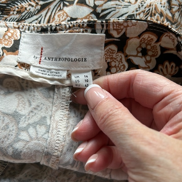 Anthropologie Satin Flare Leg Paisley Print Pants Tan Beige High Rise Sz 10 - Picture 10 of 14